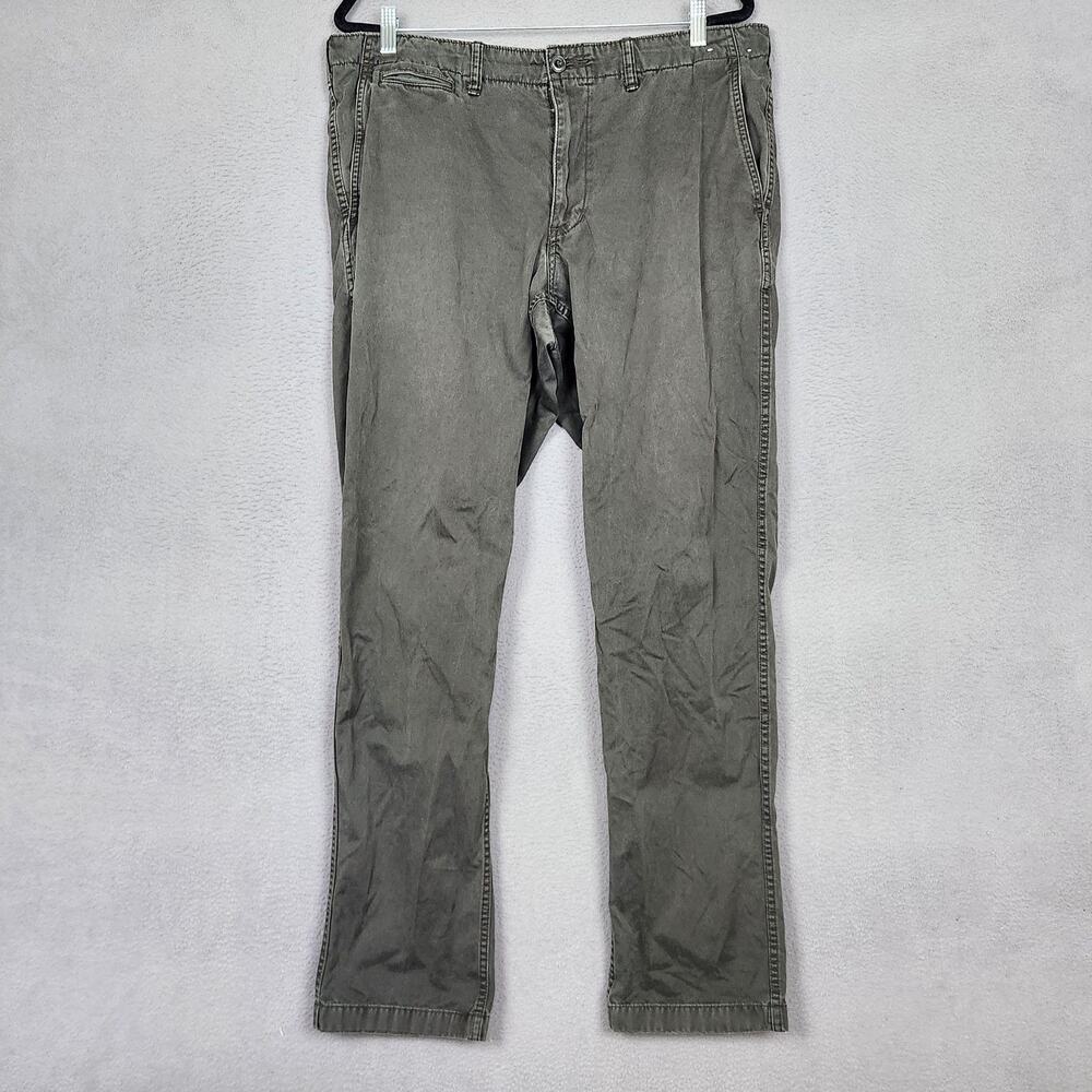Uniqlo Pants Mens 38x33 Green Chino Flat Front Straight Cotton Twill Casual